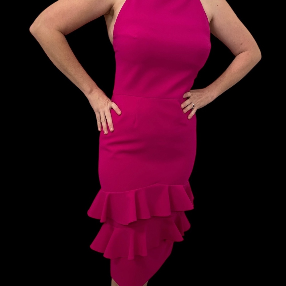 Christian Siriano halter dress with Flounce hem in Fuchsia size 12